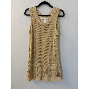 Diane von Furstenberg Zacharie Crochet Knit Mini Party Dress Metallic‎ Gold Sz M